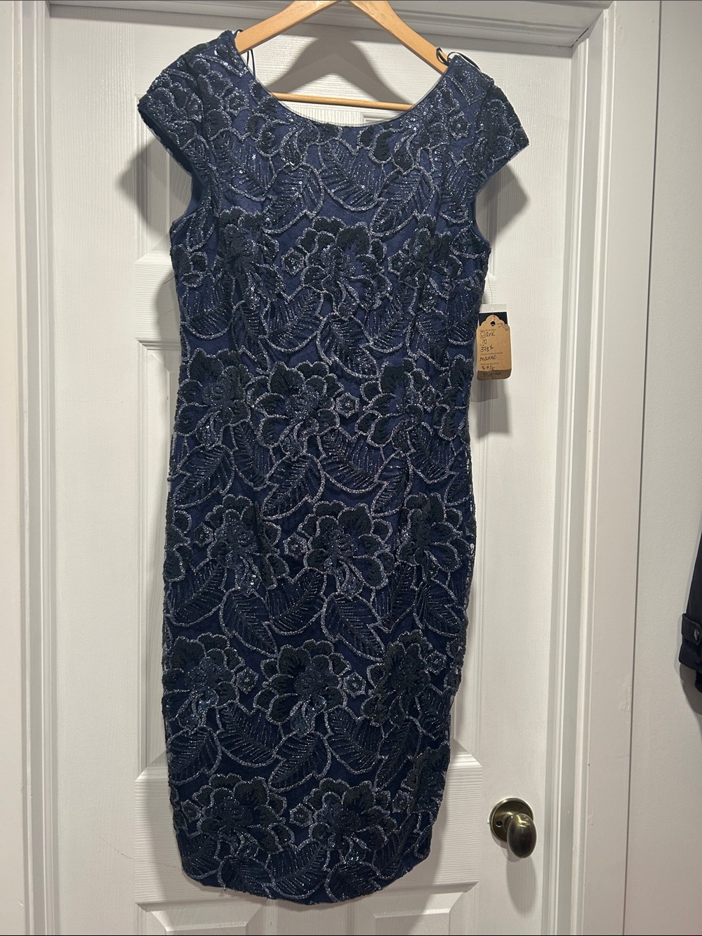Alex Evenings Navy Beaded Floral Midi Dress